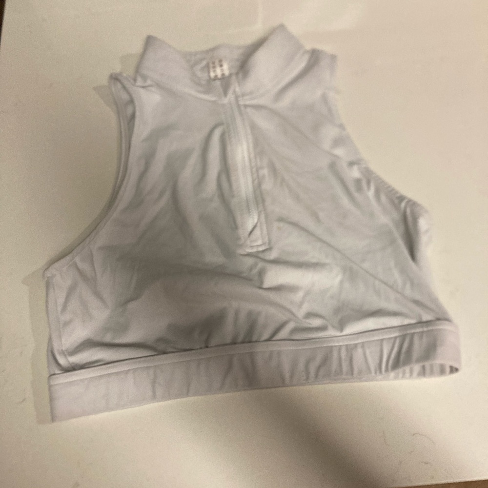 M White Zip Up High Neck Cropped Top